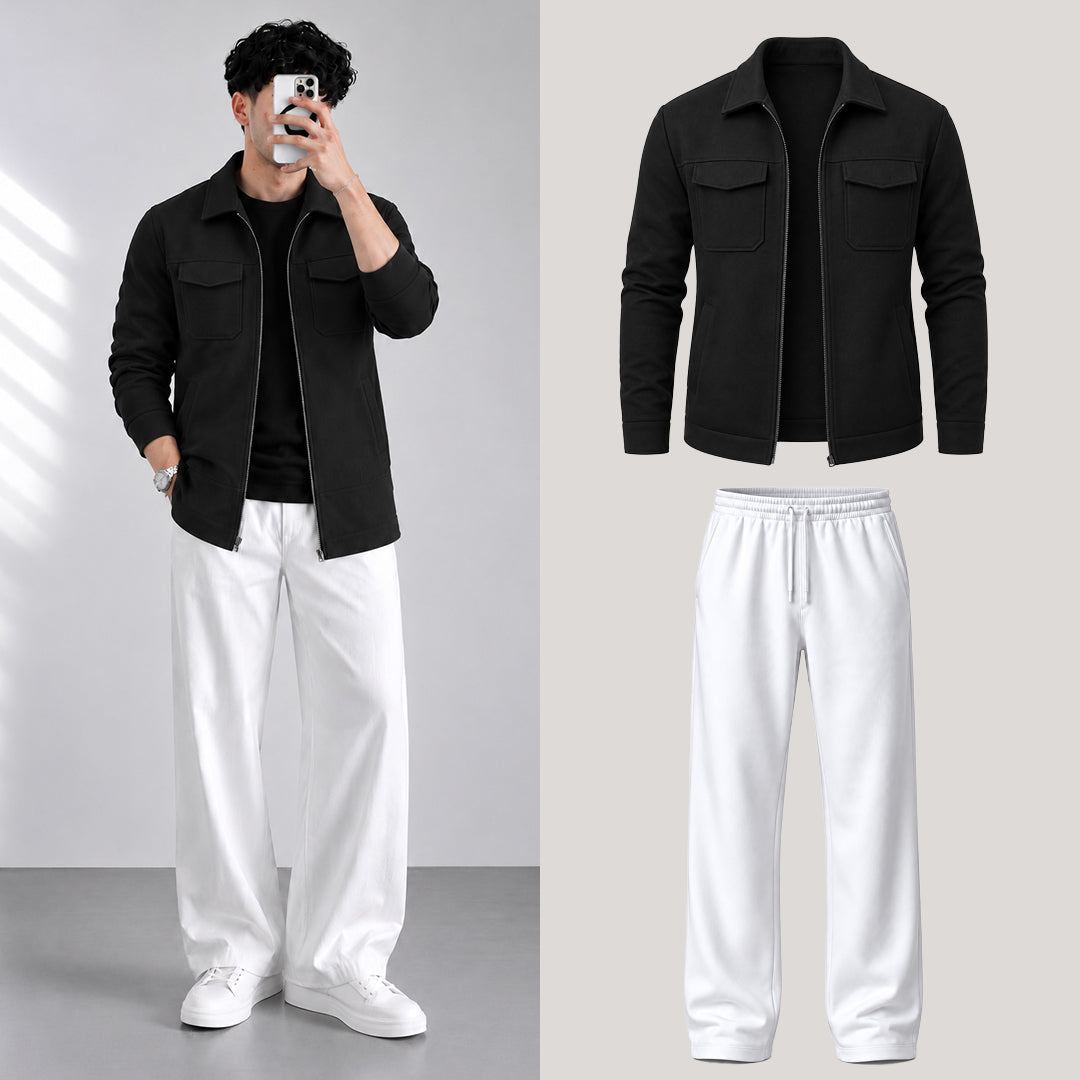 Black Zipper Jacket Co-Ord Set