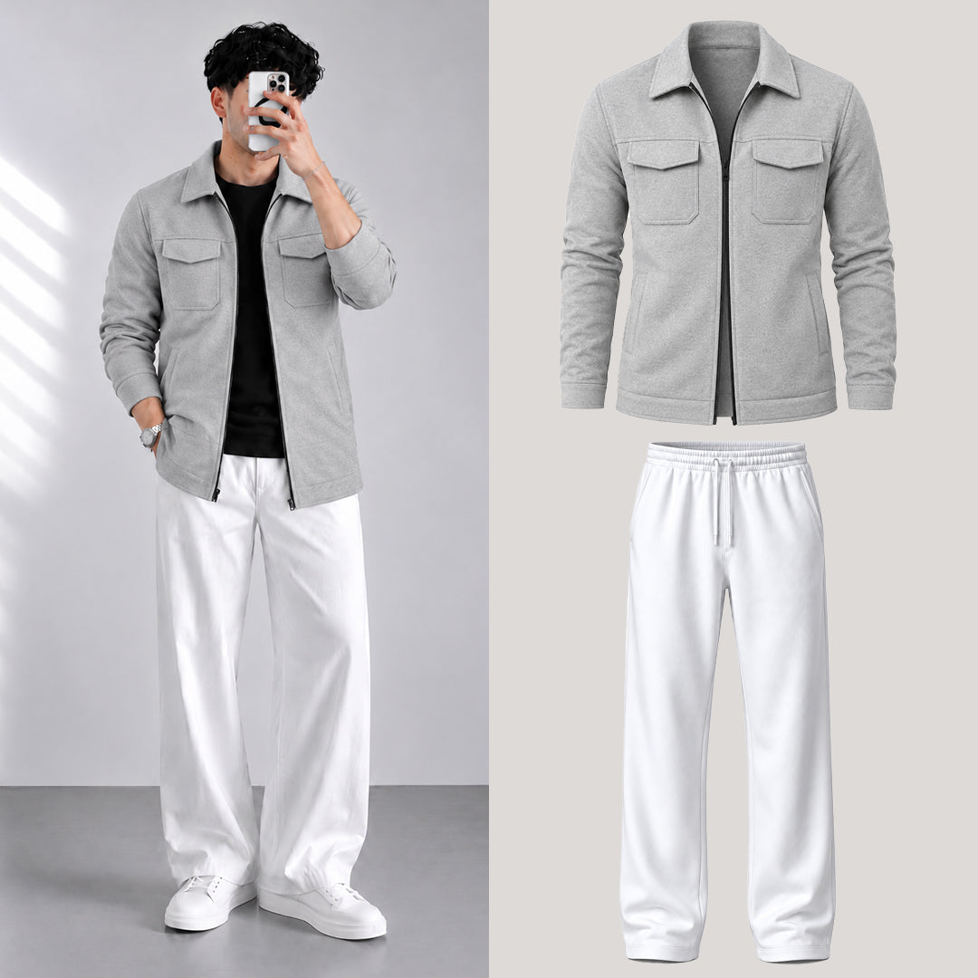 Grey Zipper Jacket Co-Ord Set