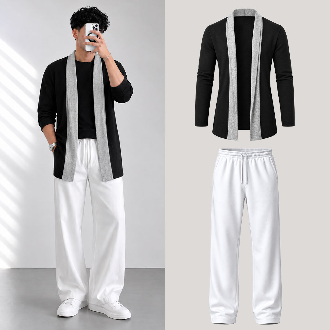 Black & Heather Gey Cardigan Co-Ord Set
