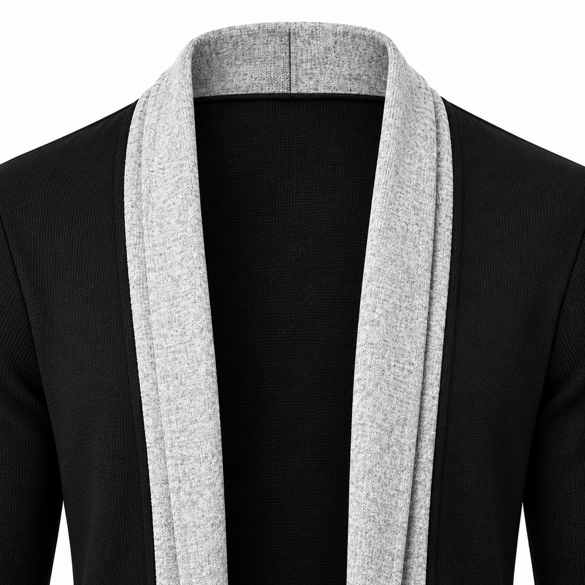 Contrast Shawl Cardigan – Black & Heather Grey
