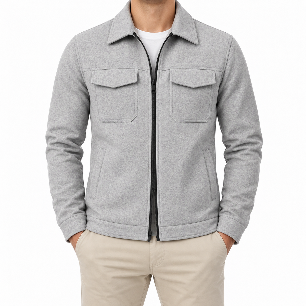 Dual Pocket Zippered Grey Jacket