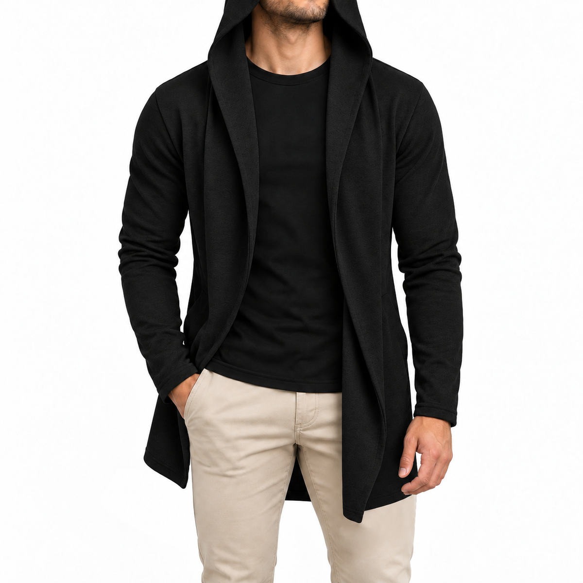 Longline Hooded Cardigan – Black