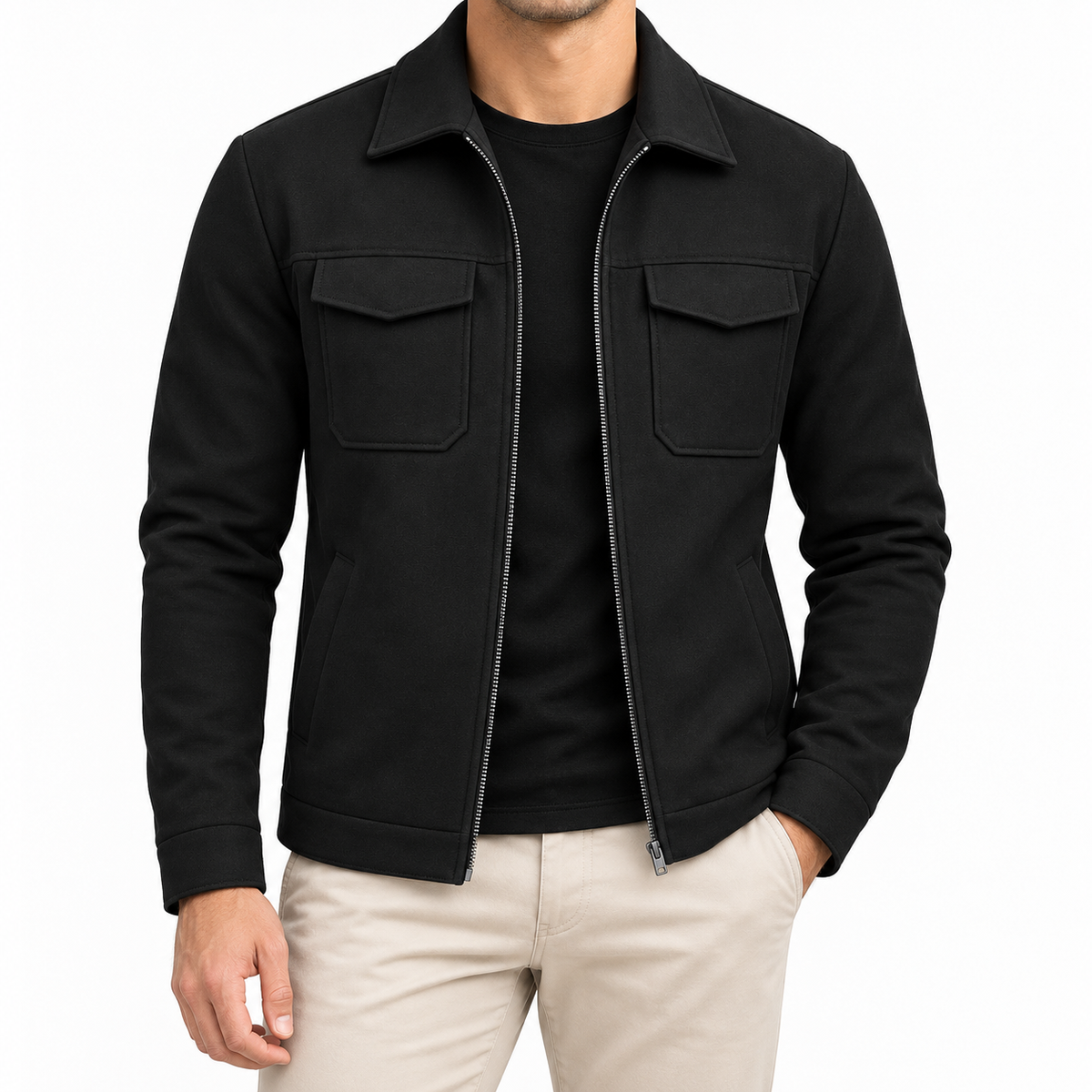 Dual Pocket Zippered Black Jacket