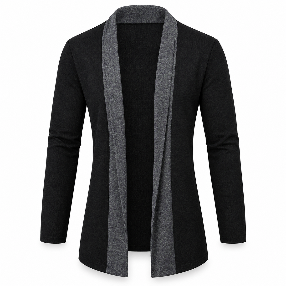 Contrast Shawl Cardigan – Black & Charcoal