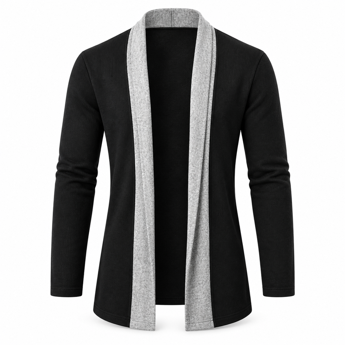 Contrast Shawl Cardigan – Black & Heather Grey