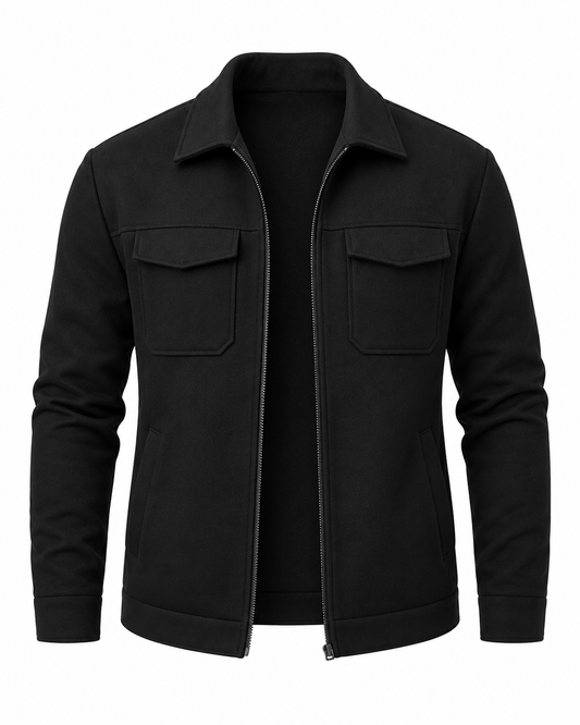 Dual Pocket Zippered Black Jacket