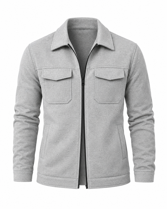 Dual Pocket Zippered Grey Jacket