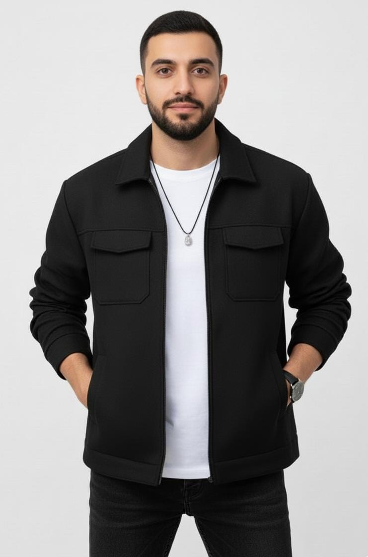 Dual Pocket Black Zipper Jacket