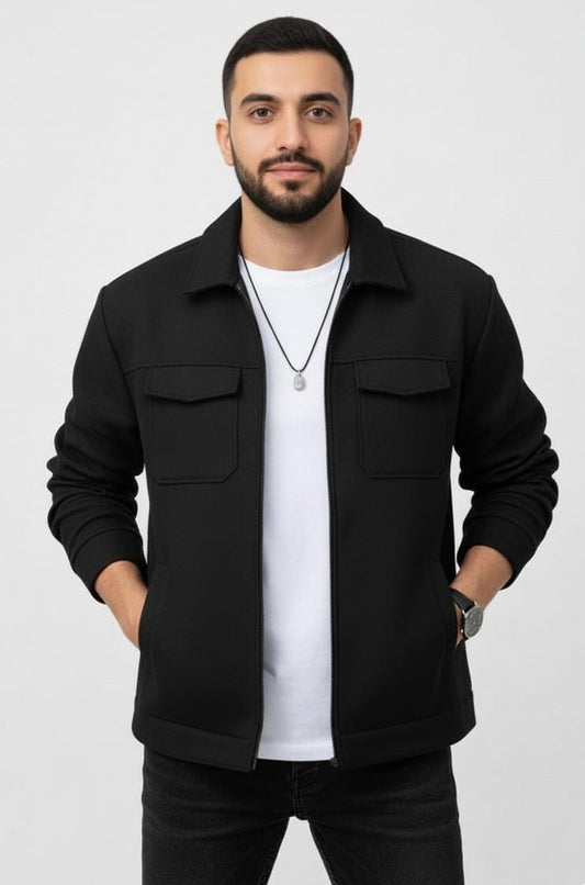 Dual Pocket Black Zipper Jacket