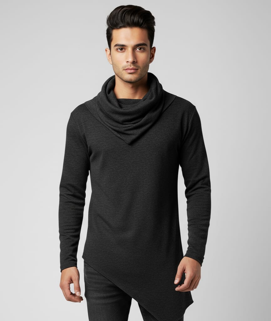 Cross Hem High Neck